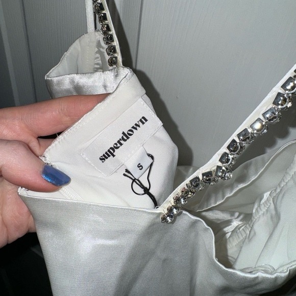 NWT Superdown Kita White‎ Satin Mini Dress Jeweled Straps - Picture 8 of 10